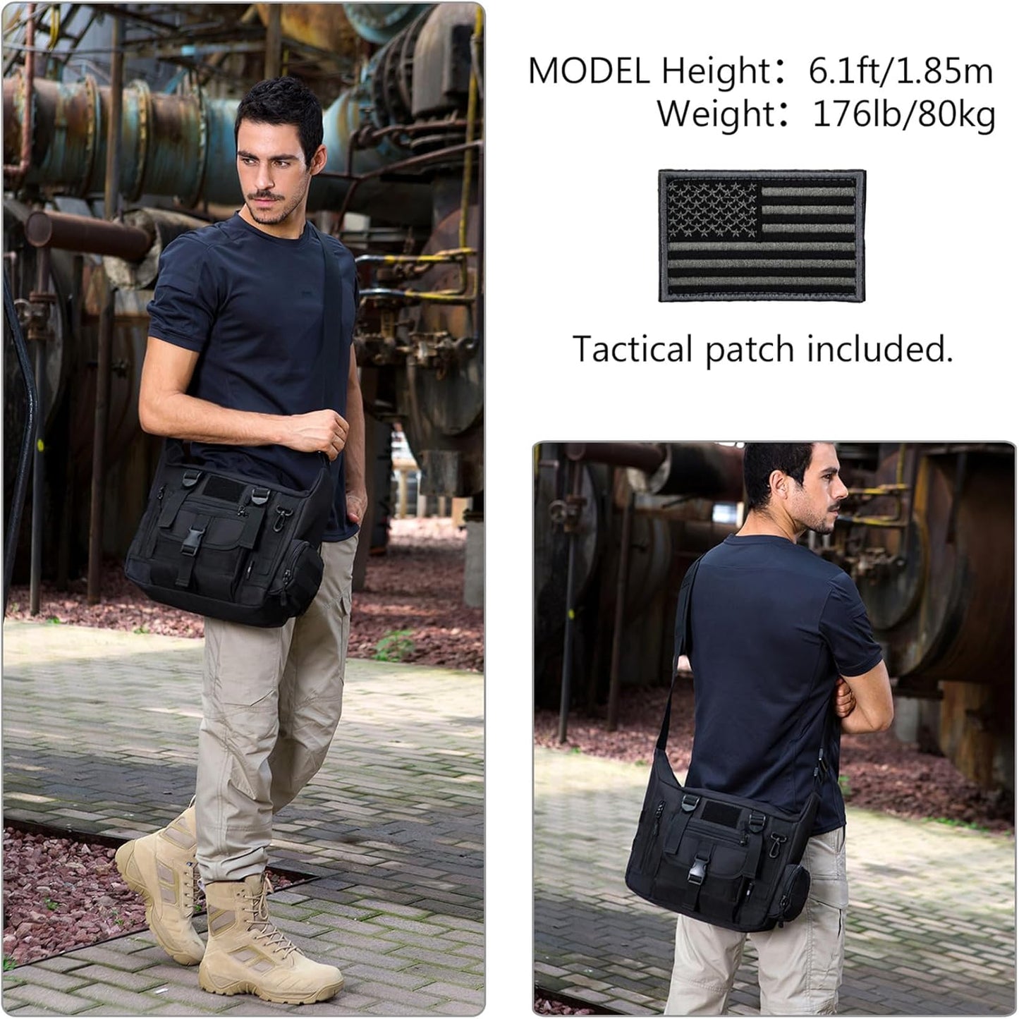 ArcEnCiel Tactical Messenger Bag Men MOLLE Sling Shoulder Pack with Patch