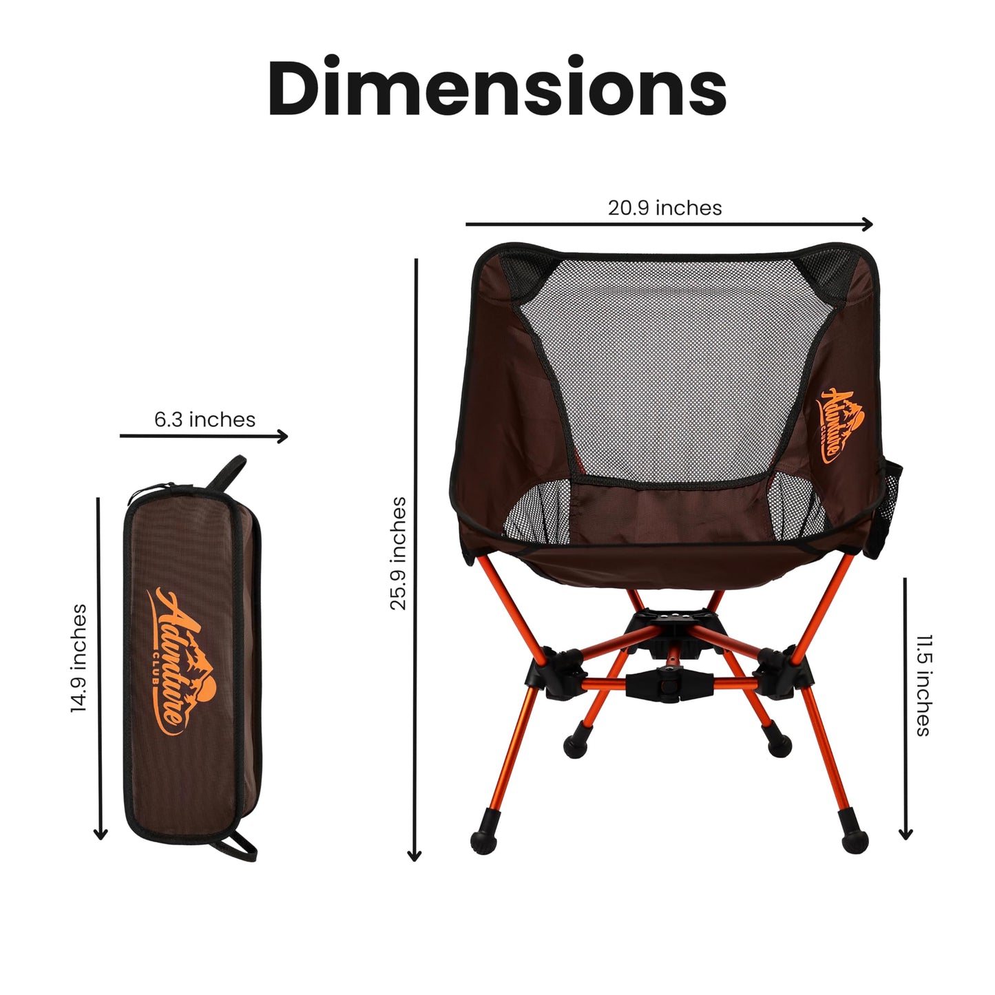 Advnture Club Portable Camping Chair - Lightweight, Compact, Foldable & Sturdy | Backpacking Chair for Camping, Hiking, Beach, Tailgates and More | 330 Lbs Capacity