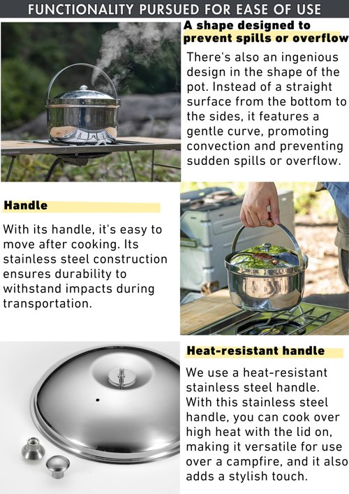 CAMPINGMOON 3.0L Cooking Pot 3-ply Stainless Steel IH Compatible Rice Cooker CC-21