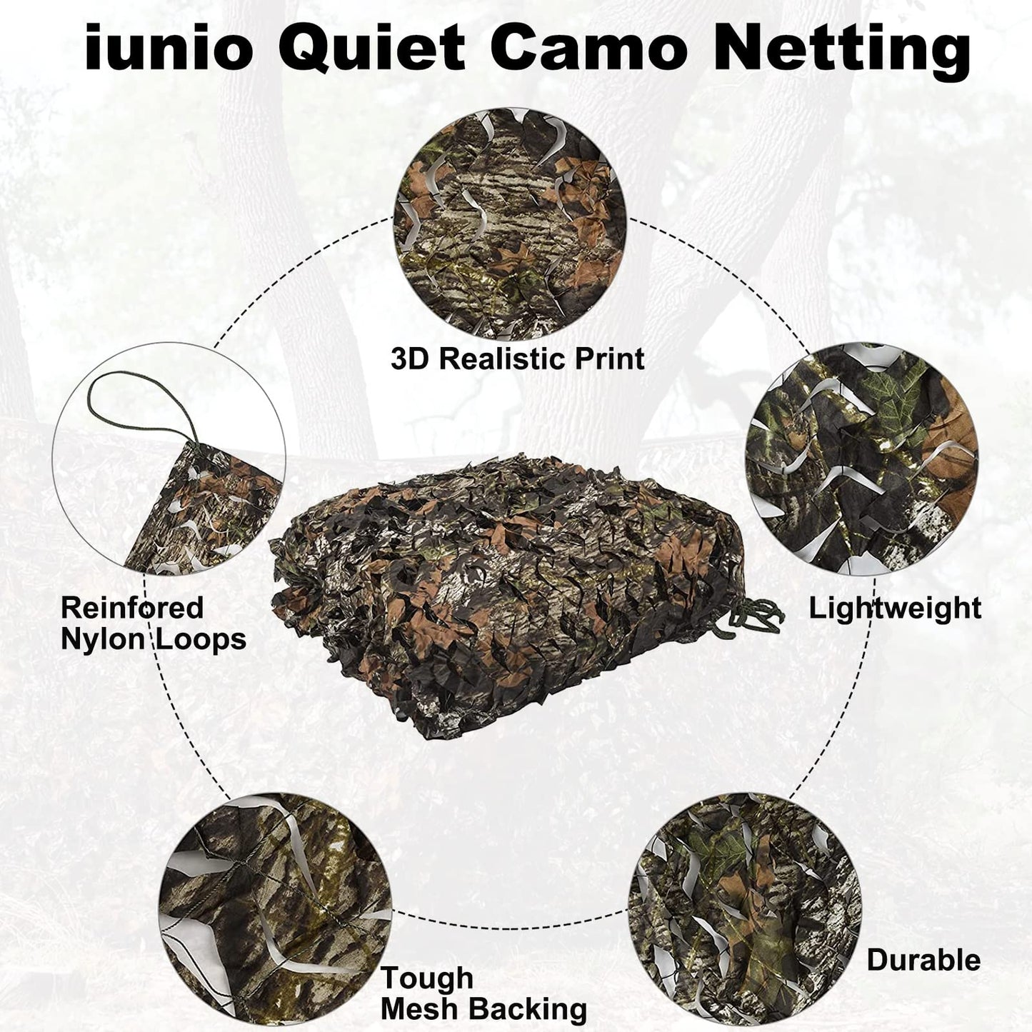 iunio Camo Netting, Camouflage Netting, Quiet Hunting Blinds, Military Shade Netting, Lightweight, Noise-Free, Great for Duck Hunting, Turkey Hunting, Photography, Concealment, Covering 10ftx10ft