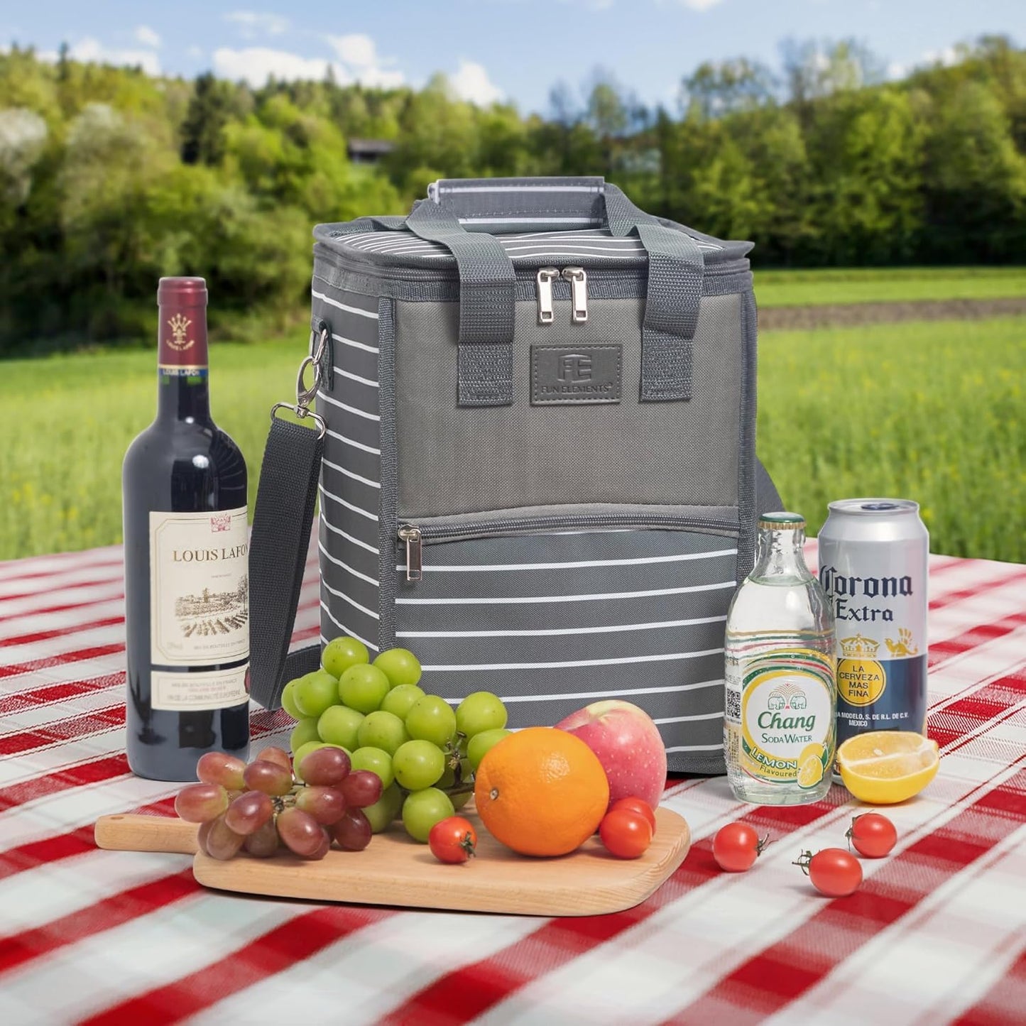 Fun Elements Insulated Cooler Bag, 18 Can Collapsible Leakproof Bag with Handle and Strap, Camping & Travel Cooler for Party, Beach, Picnic