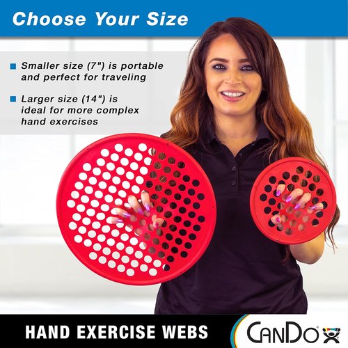 CanDo Hand Exercise Webs for Physical Therapy, Grip Strengthening, and Hand, Finger, Wrist Resistance Workouts, Portable Size, Low Powder, 14" Diameter, Red: Light