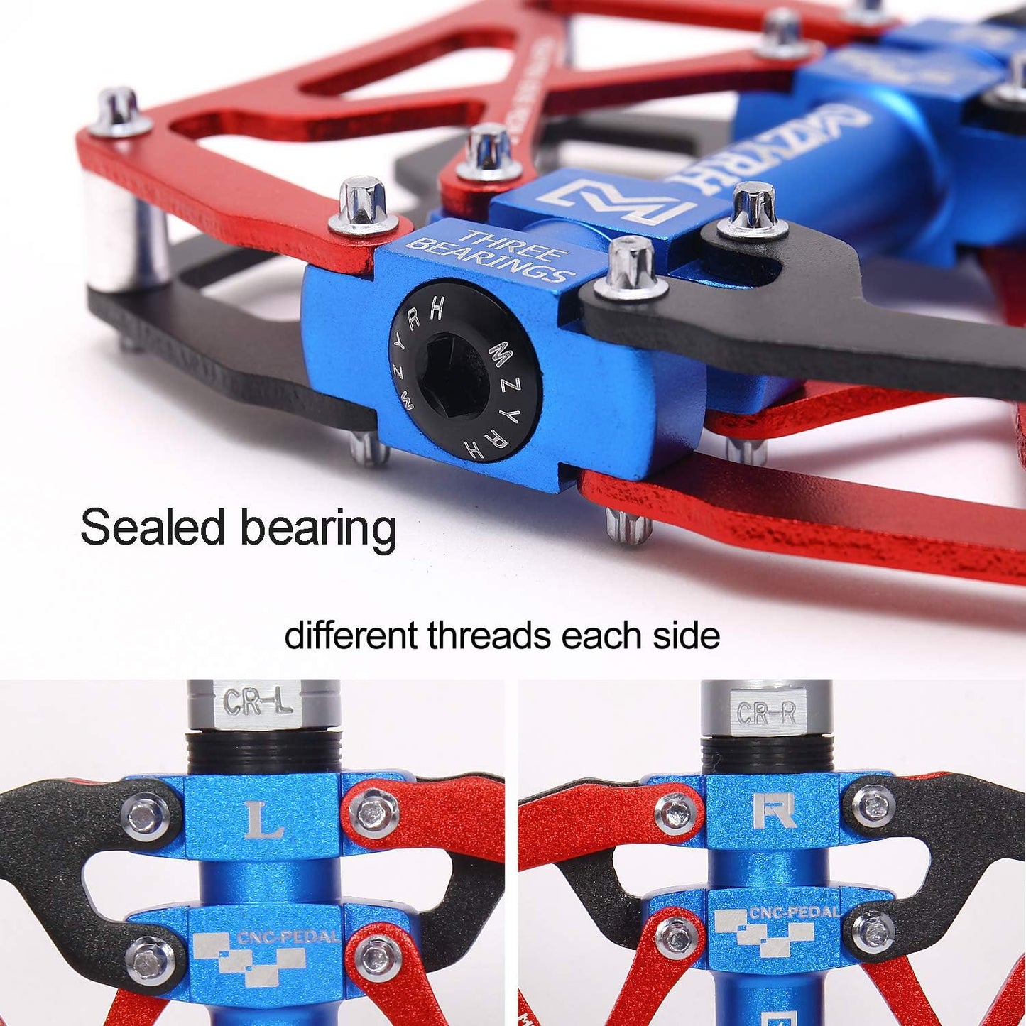 Mountain Bike Pedals, Ultra Strong Colorful CNC Machined 9/16" Cycling Sealed 3 Bearing Pedals
