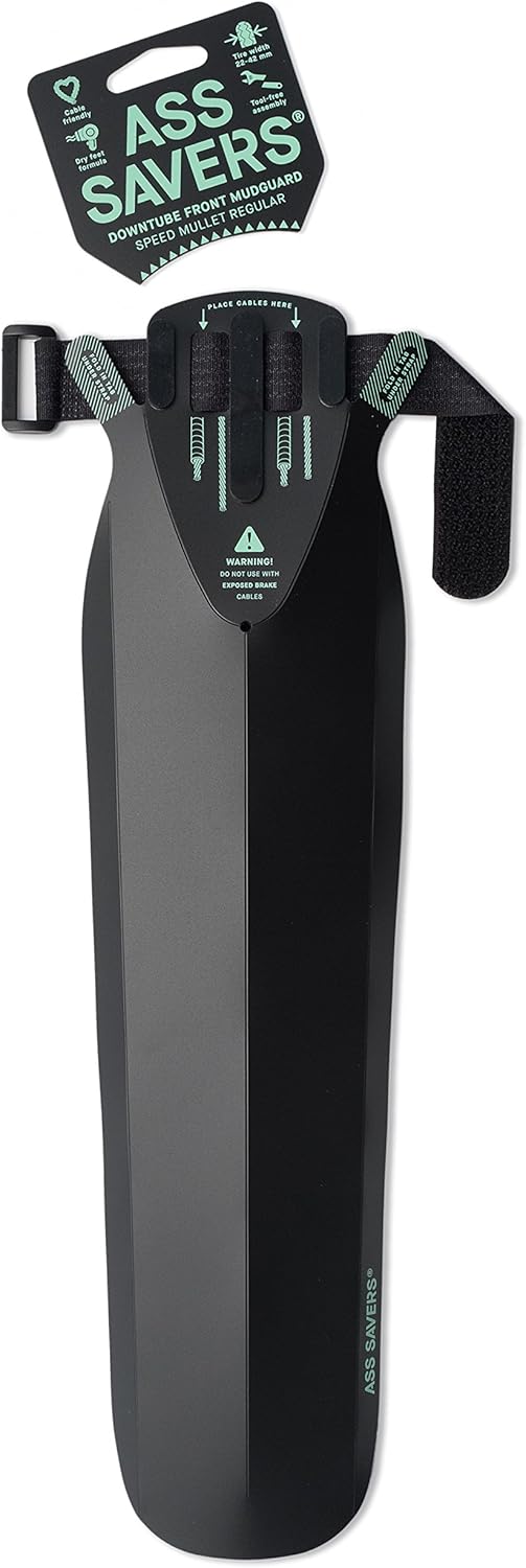 Ass Savers Bike Fender, Speed Mullet Clip On Front Mudguard/Fender, Regular for 23-47mm Tires, Cable Routing, Single 2-in-1 Velcro Strap, Easy Mounting Within Seconds