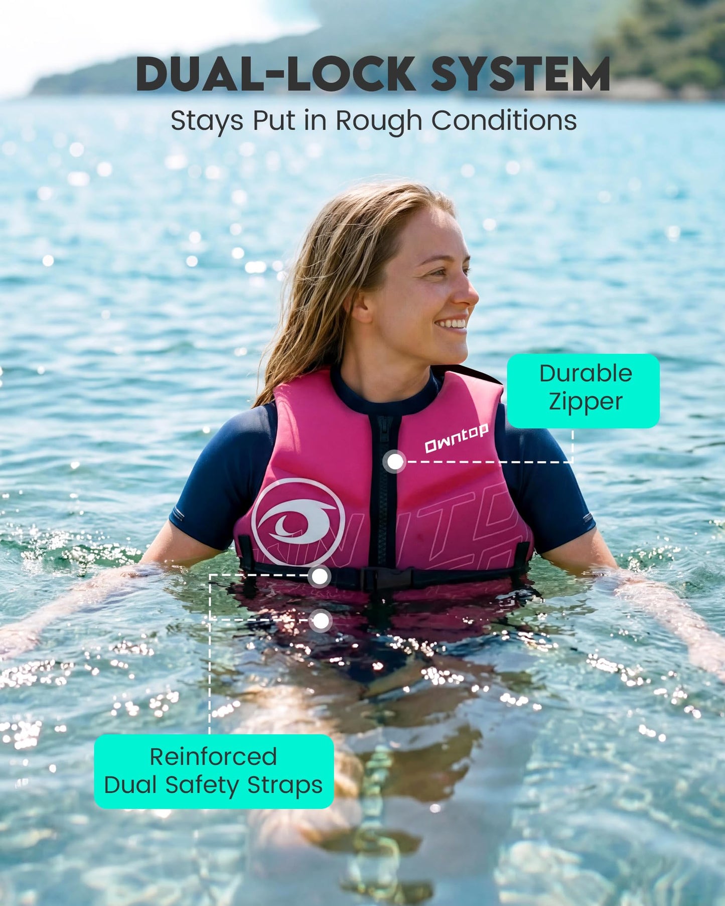 Owntop Swim Vest Adult Water Sport Vest Neoprene Floaties for Swimming, Boating, Kayaking, Fishing | Adjustable Zipper Dual Buckle Foldable Kayak Vest Jacket
