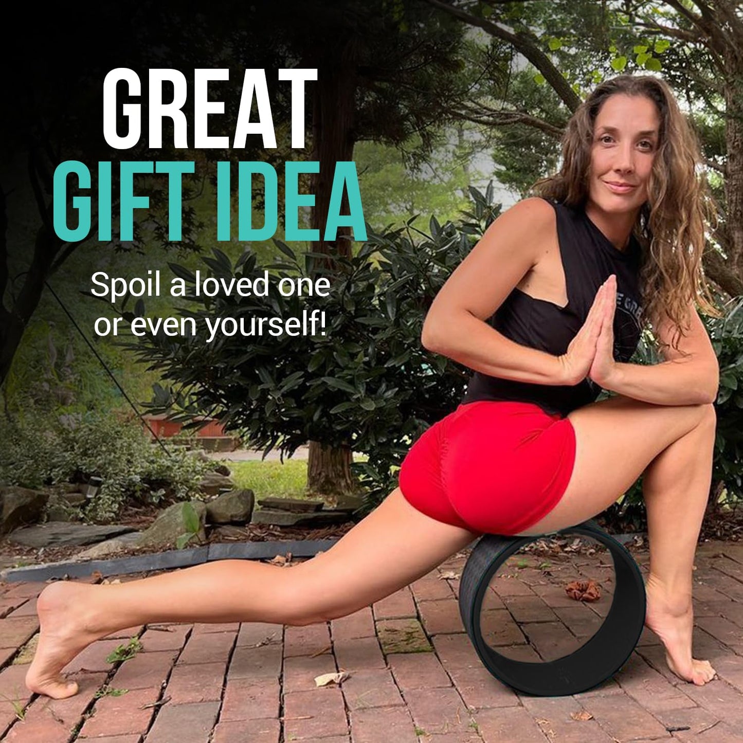 Extra Wide Yoga Wheel - Safer, Comfortable, more Stable Back Roller. Exercise Guide included. Perfect for Beginners. Great Back Stretcher. Improve posture. Large Jumbo Yoga Wheel for back pain.