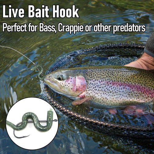 Dr.Fish 100 Pack Baitholder Fishing Hooks, Freshwater Fishing Straight Shank Worm Hooks Walleye Rig Bass Crappie Panfish Bluegill 3/0