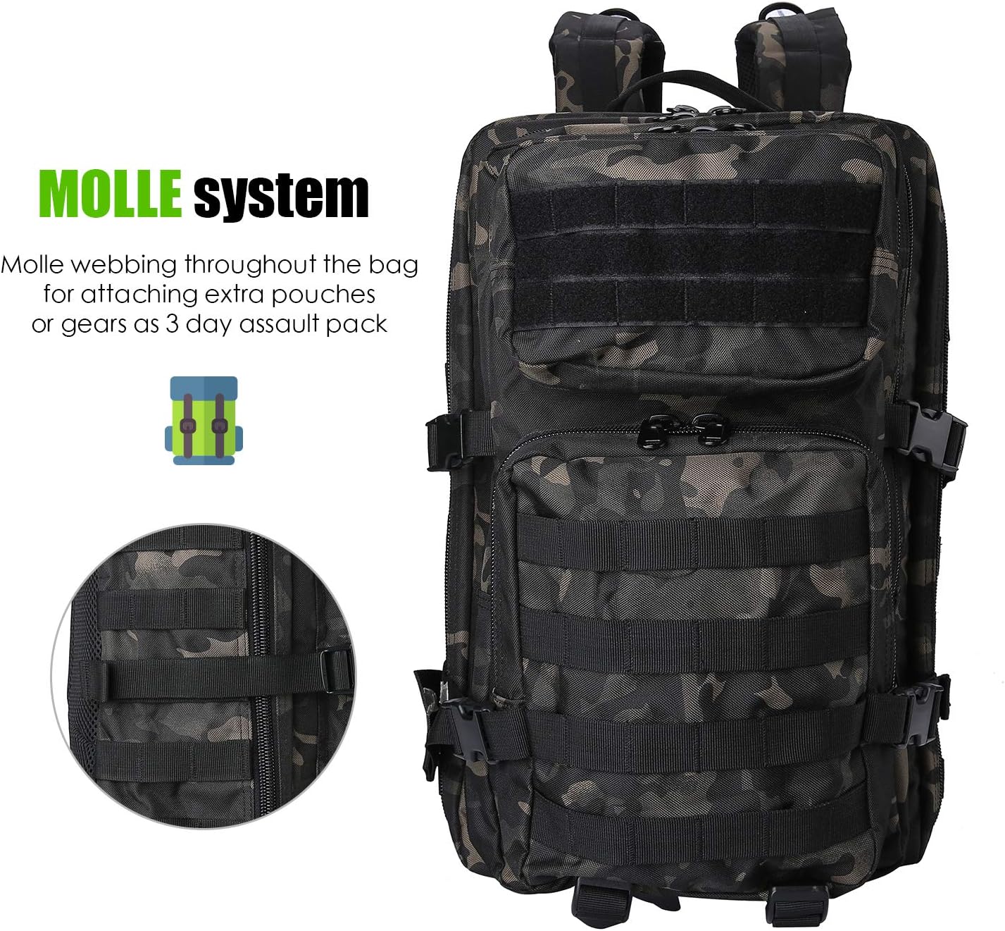 ProCase Tactical Backpack Bag 40L Large 3 Day Military Army Outdoor Assault Pack Rucksacks Carry Bag Backpacks