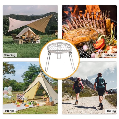 Lineslife Folding Campfire Tripod for Cooking, Portable Camping Tripod Stand with Grill Grate for Solo Stove Bonfire Fire Pit, Dutch Oven, Open Fire, Stainless Steel