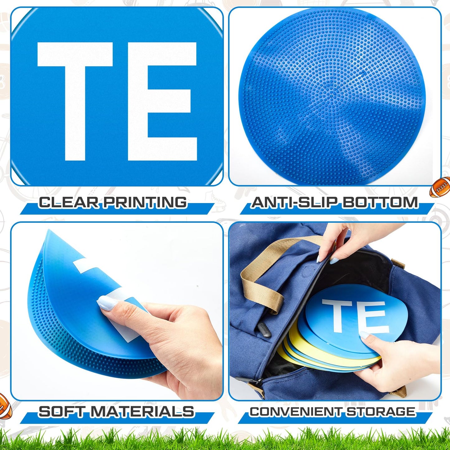 Fuyoooo 7 Pcs Football Lineman Split Marker Players Floor Spot Markers Playing Field Marking Equipment Alignment Offensive Defensive Positions Dots for Drills and Training Teaching Classroom, 6 Inch