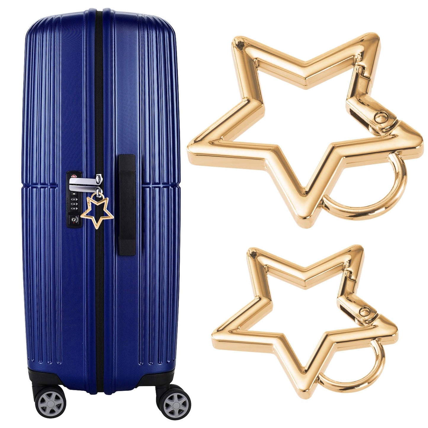 Isslly 2 PCS Star Carabiners, Zinc Alloy Heavy Duty Star Shaped Keychain Clip with 2 Sizes, Carabiner Clip for Camping, Hiking, Fishing - Light Gold