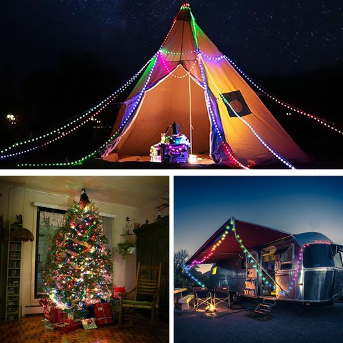 Camping String Lights Rechargeable, Upgraded 3000mAh Portable Outdoor 32.8ft with 18 Lighting Modes, Max Lasts Up to 16 hrs Waterproof Tent Lights for Outdoor Camping (RGB Light(APP Control))
