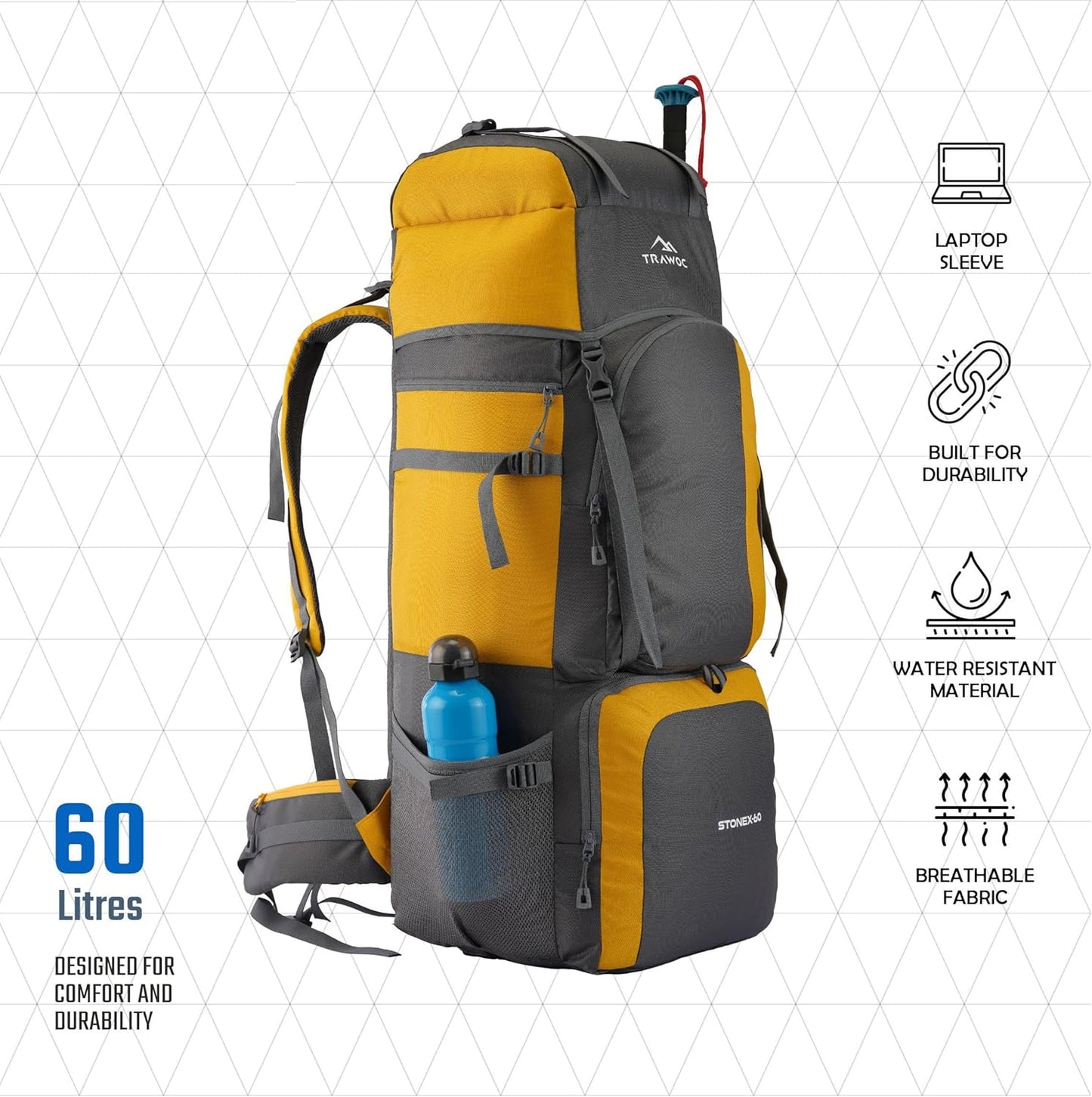 STONEX 60 Ltr Travel Backpack Trekking Rucksack bag for Men & Women Travel Camping Hiking Backpack, Sky Blue