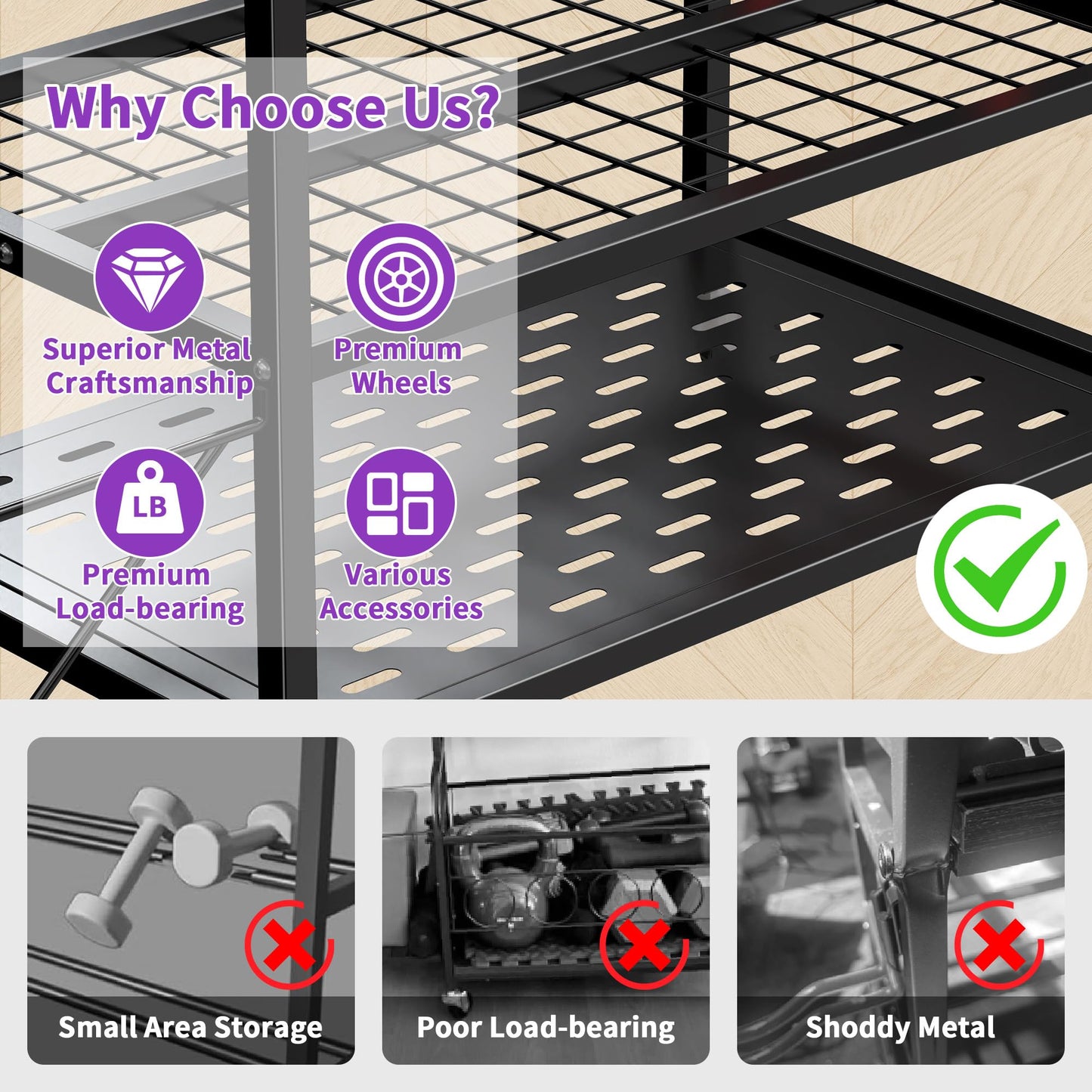 Home Gym Organizer - Yoga Mat Storage Rack, 400LBS Metal Gym Equipment Storage Cart with Large Basket & Movable Hooks, Dumbbell Rack & Weight Storage Racks for Workout Gear (Black)