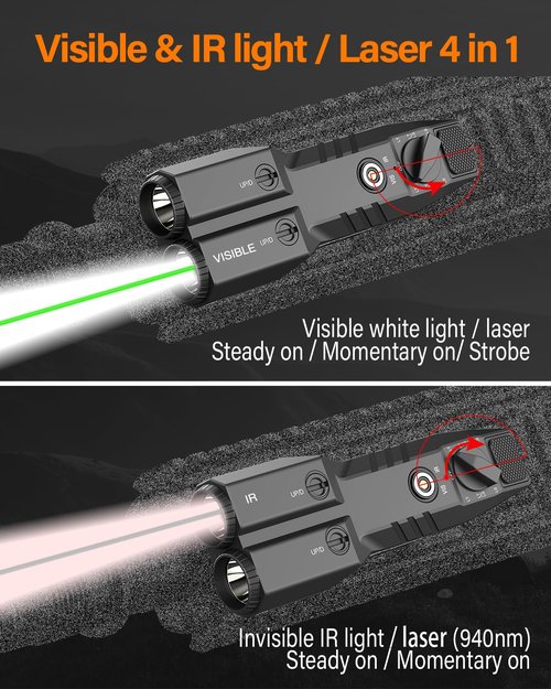 Mlok Picatinny Mounted Tactical Flashlight Green Laser 940nm IR Illuminator Flashlight IR Laser 4 in 1 Combo, TOUGHSOUL Low Profile Rechargeable Light for Rifle