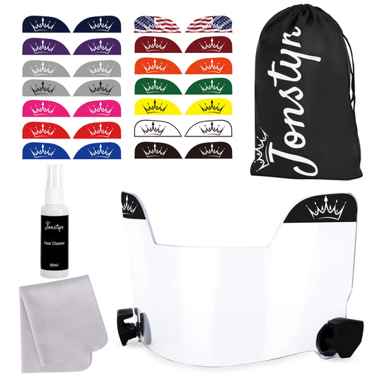 JONSTYN Football Visor with Anti-Fog Clear Shield, 15 Stickers & Storage Bag | Scratch-Resistant, Polycarbonate, Anti-Reflective, Durable & Easy to Install | Universal Fit for Youth & Adult Helmets