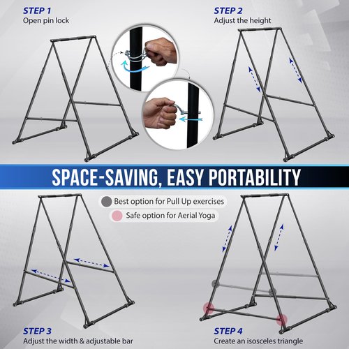 Yes4All Robust Freestanding Pull Up & Chin Up Bar, 126 Levels Adjustable & 770 lbs Capacity Foldable Pull Up Bar Station