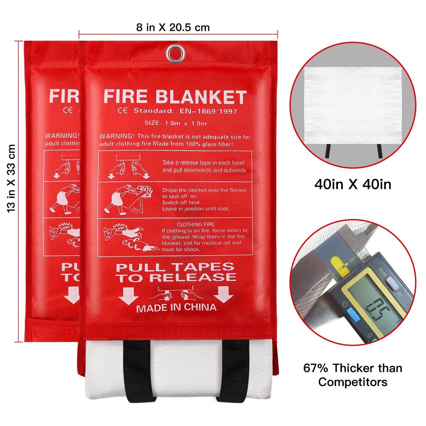 Emergency Fire Blanket for Home and Kitchen - 4 Pack 3.3ft x 3.3ft Fiberglass Fireproof Blankets Extinguisher Suppression Flame Heat Retardant Emergency Survival Safety Cover for Car Office Warehouse
