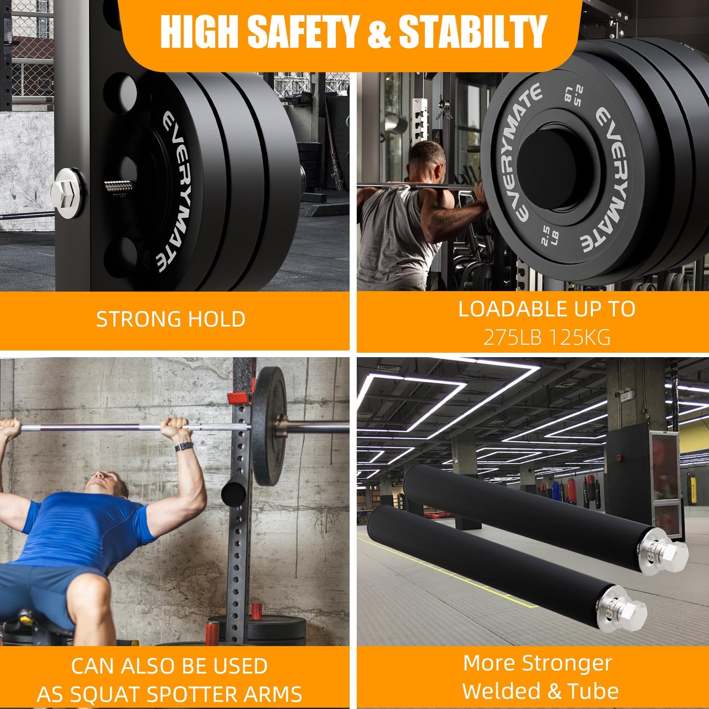 EVERYMATE Weight Plate Holder Power Rack Attachment 2 Inch Olympic Plate Storage Power Squat Rack Holder Weight Plates for 2x2 3x3 2x3 Power Cage Accessories(1" Hole) Weight Plate Rack