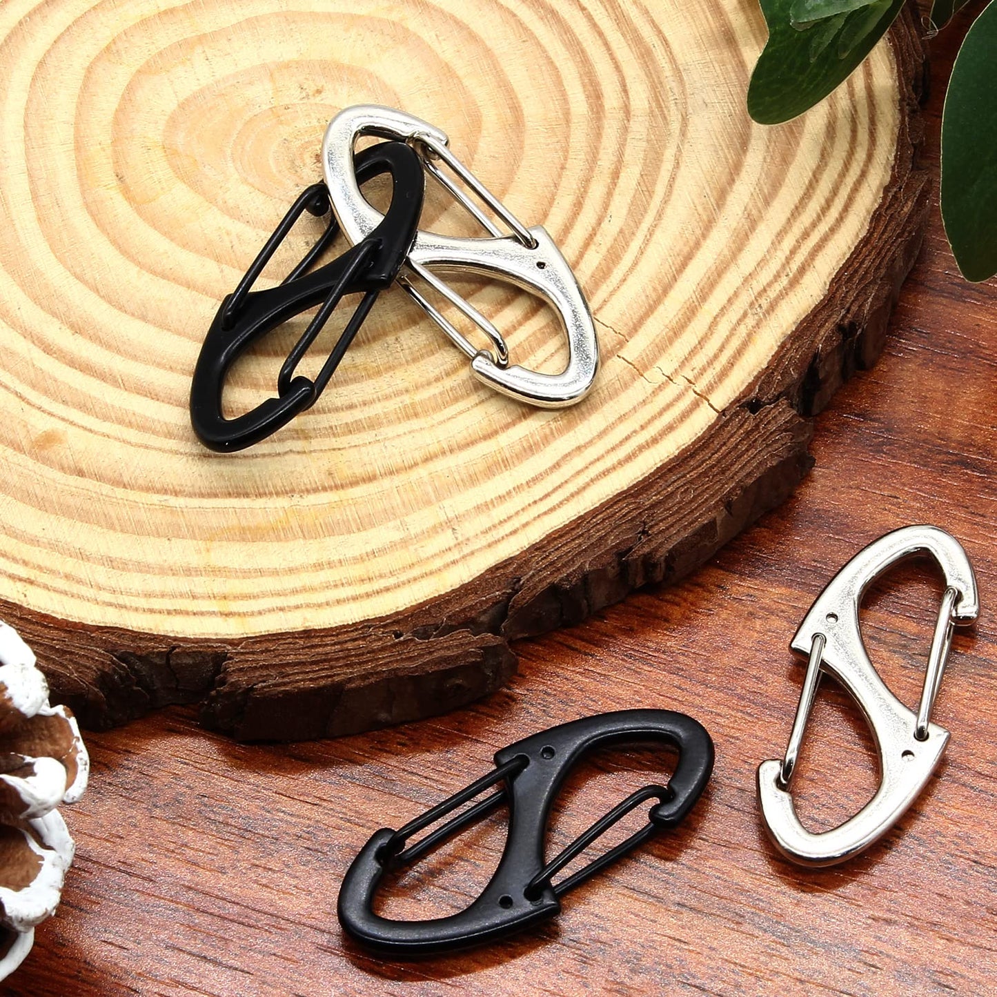 Hitefu 20PCS Dual Carabiner Clips, 1.6 Inch Small Metal S Snap Hook Dual Spring Wire Gate Clip, Tiny Carabiner Clip for for Outdoor Sports Fishing Camping(Black & White)