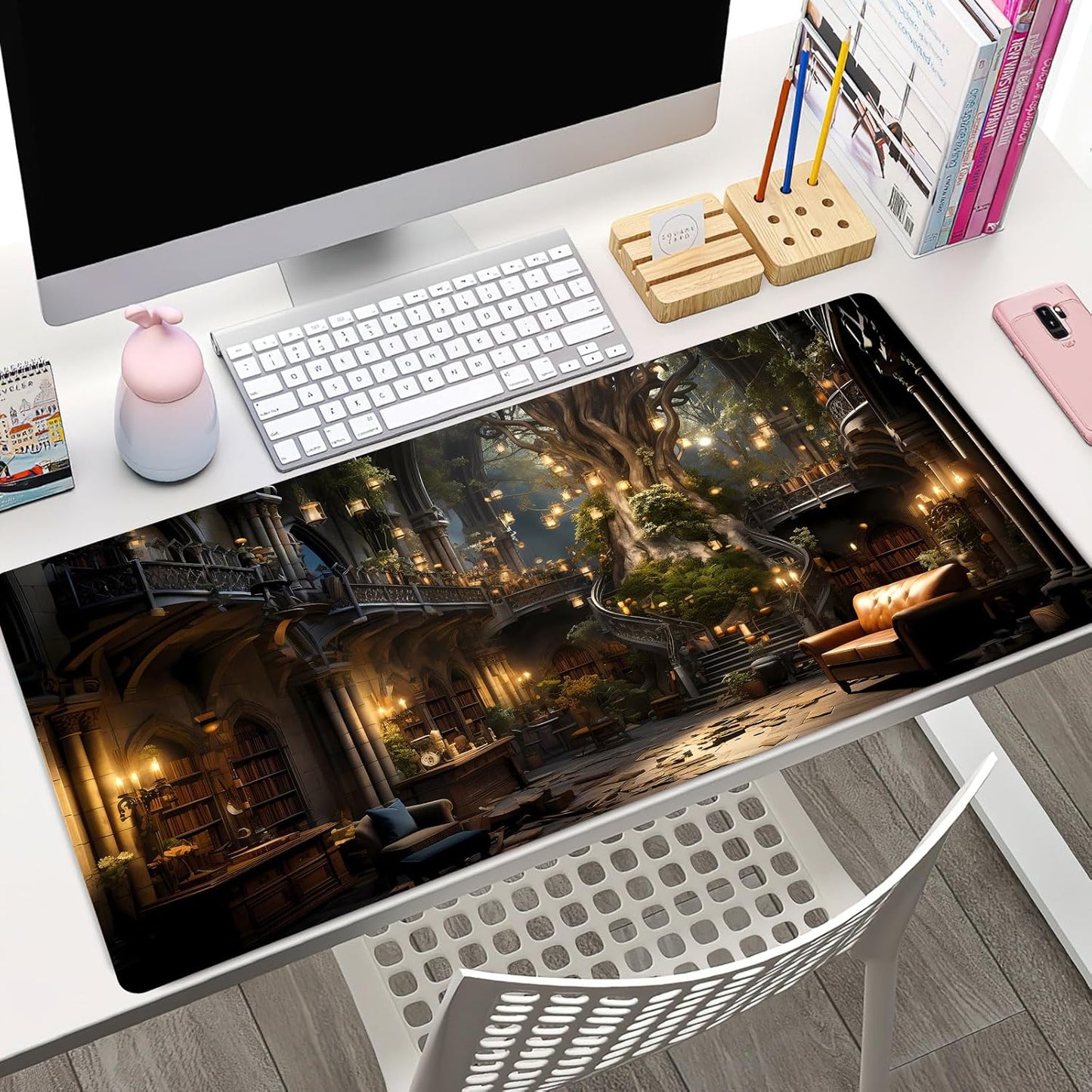 Japanese Desk Mat Riverside Full Moon Desk Pad Black Red Large Mouse Pad Gaming Mousepad Extended XXL Keyboard Pad 31.5 x 15.7 in Laptop Computer Mouse Keyboard Mat for Office Desk Decor