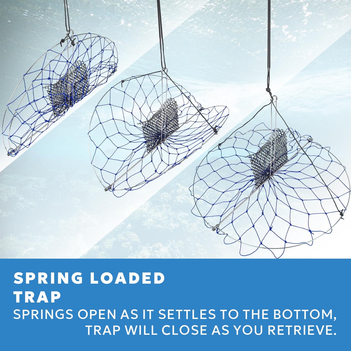 A1FISHER 2 Packs Round Castable Crab Traps Dia 24’’ with 110' Rope, PVC Mesh Bait Bag and Stainless Steel Bait Pin Kit