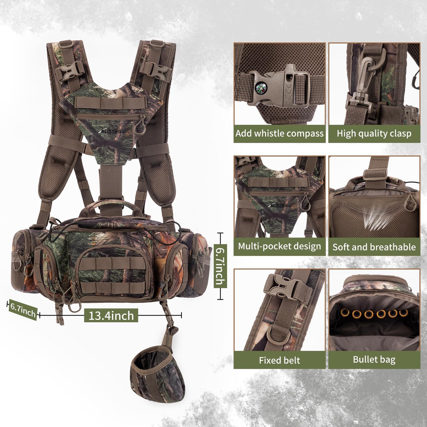 BLISSWILL Hunting Backpack Hunting Fanny Pack with Harness Pouch,Turkey Hunting fanny Pack, Binocular Harness houlder-Supported Waist pack for Bow Rifle