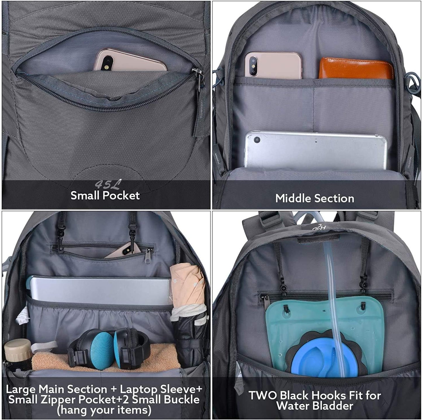 G4Free Hiking Backapck, Dark Grey, One Size
