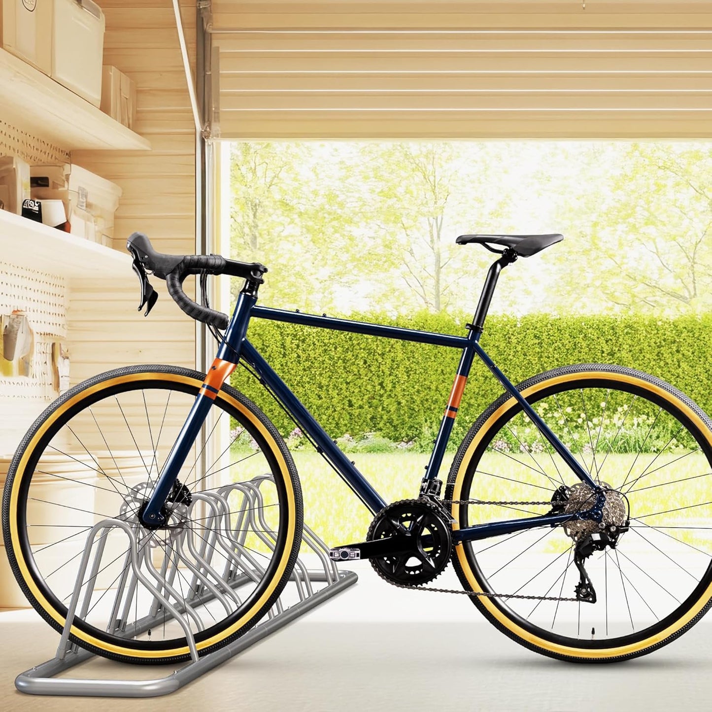 Simple Houseware 5 Bike Bicycle Floor Parking Adjustable Storage Stand, Silver