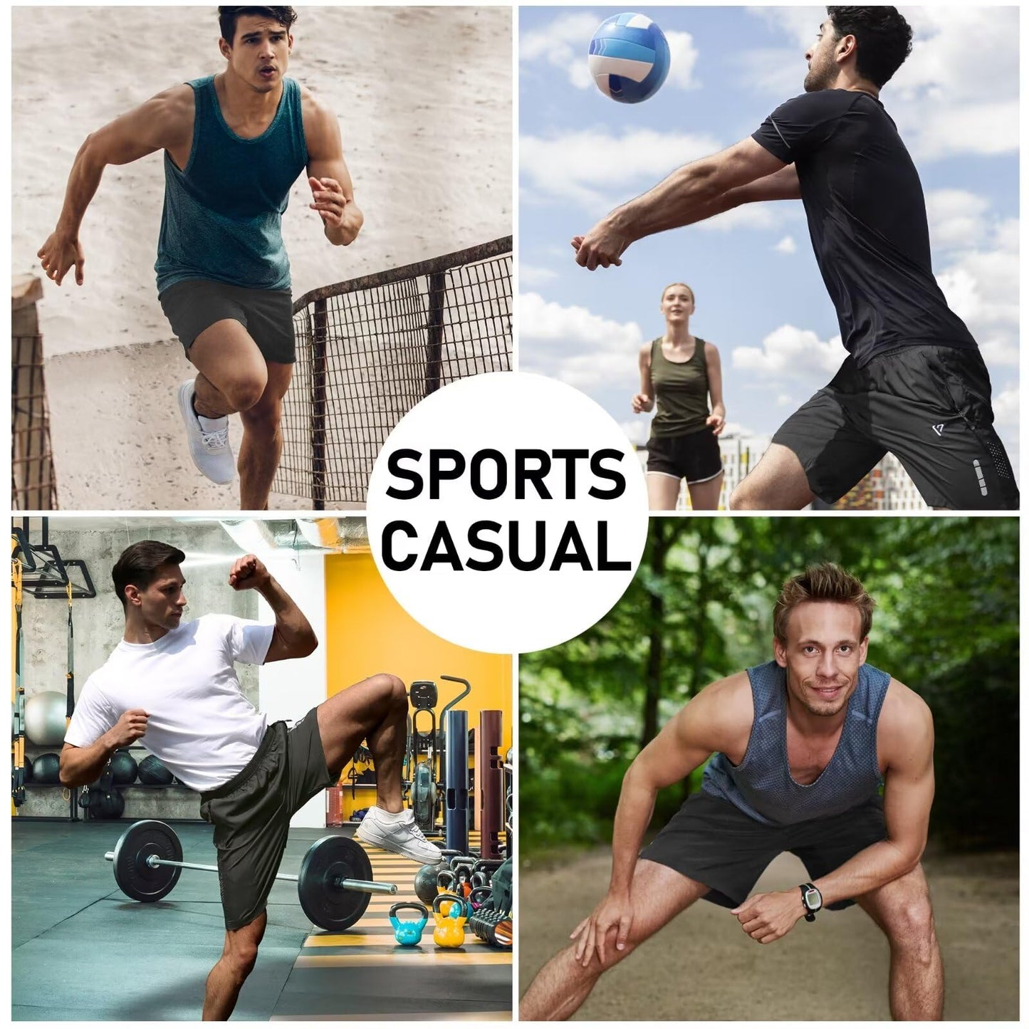 FIONECA 2 Pack Mens Athletic Shorts Quick Dry 7 Inch Running Shorts Breathable Mesh Gym Workout Shorts with Zipper Pockets(Black&Dark Gray,L