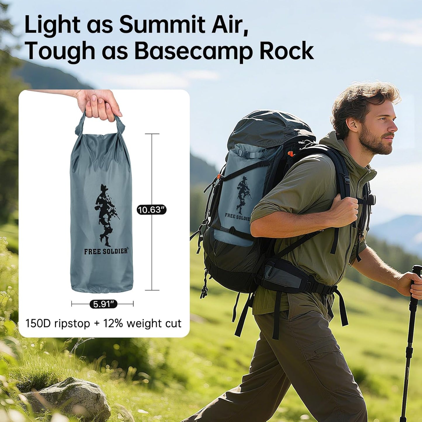 FREE SOLDIER Waterproof Portable Tarp Multifunctional Outdoor Camping Traveling Awning Backpacking Tarp Shelter Rain (Brown 10×10.5ft)