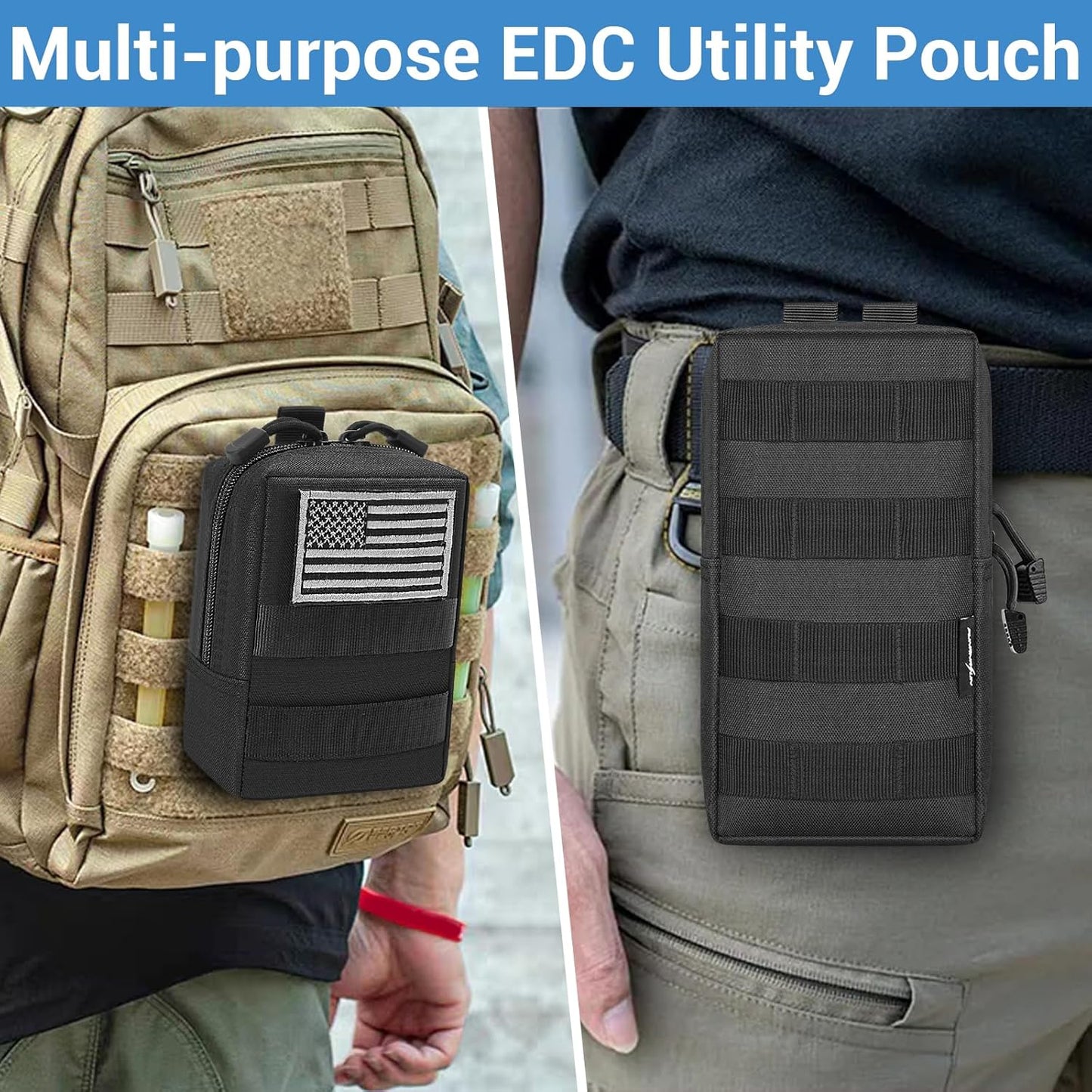 FUNANASUN 2 Pack Molle Pouches Tactical Pouch Small Molle Pouch Compact Water-Resistant EDC Pouch Molle Bag
