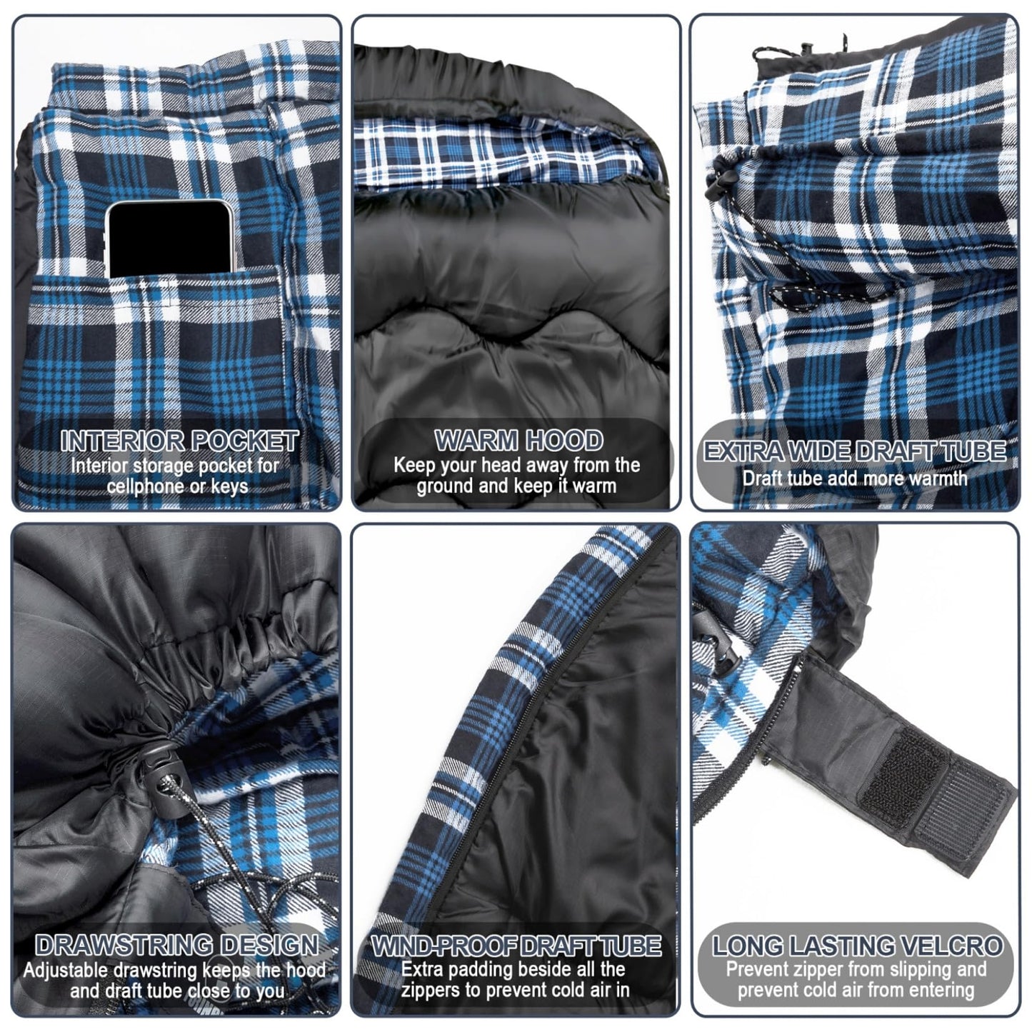 FORINBUY 0 Degree Flannel Double Sleeping Bag for Adults, Couples or Family - Winter Queen Size Waterproof & Warm 2-Person Sleeping Bag for Cold Weather Camping, RV Travel
