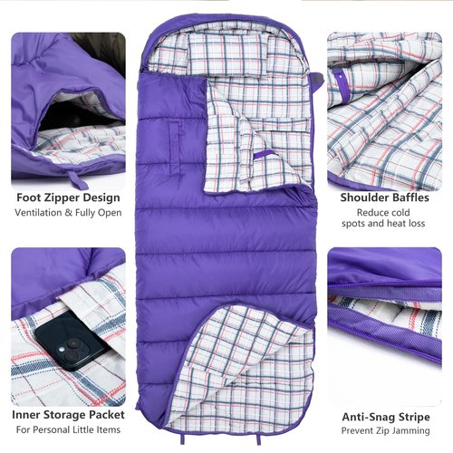 BISINNA Flannel XXL Sleeping Bag (90.55"x39.37") Wearable Sleeping Bag for Alults 3 Season with Pillow Compressdin Sack for Hiking Camping Backpacking Outdoor