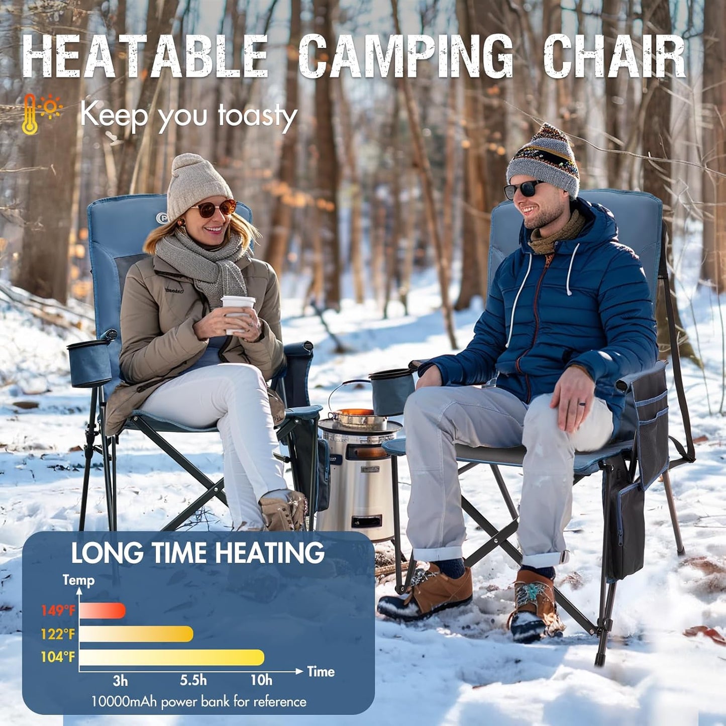 PORTAL Oversized Folding Camping Chair High Back Portable Lawn Chairs for Adults Outdoor Sports with Hard Armrest Cup Holder，Supports 400LBS Black