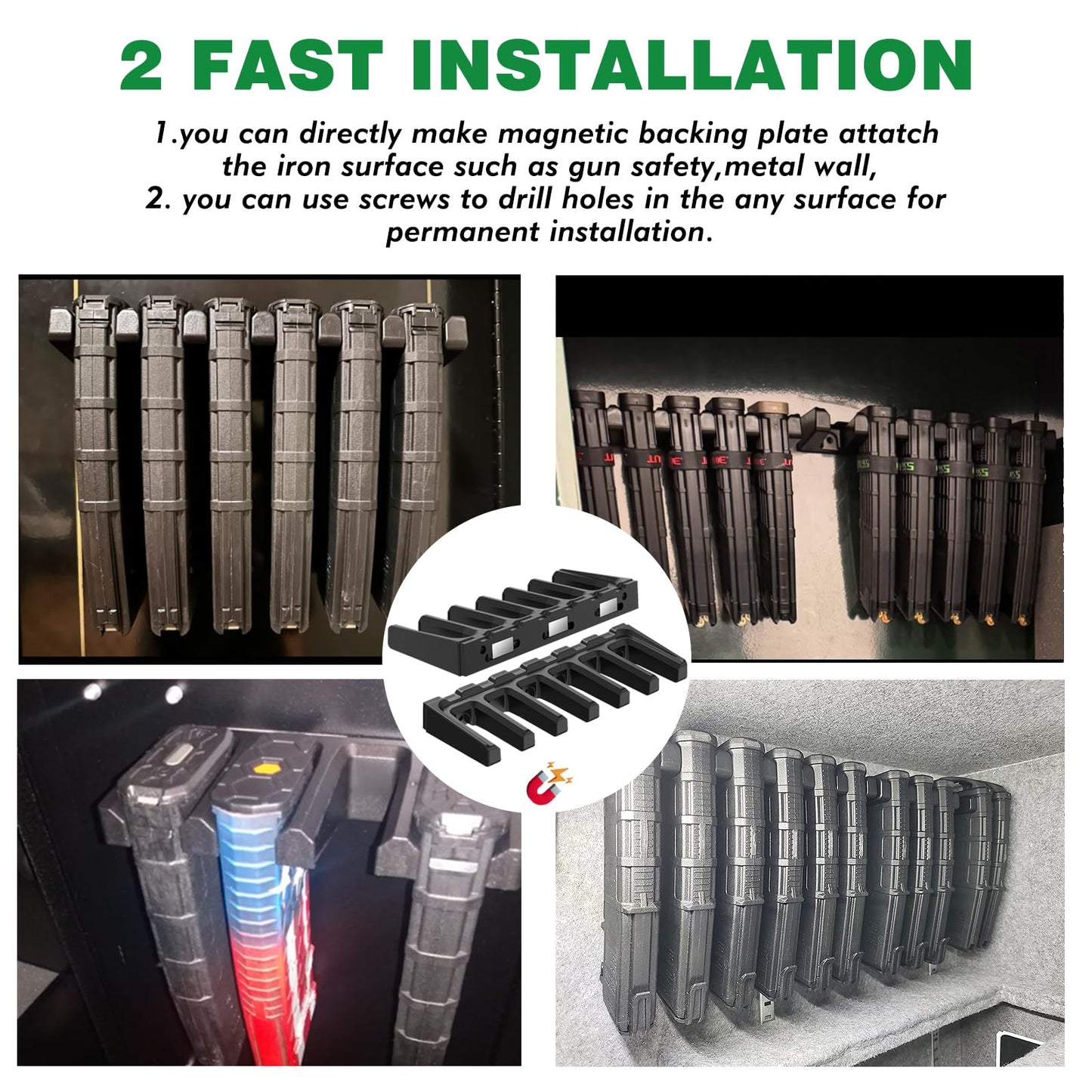 ABS Mag Holder|Magnetic PMAG Wall Mount for Gun Safe Locker Vechile and Wall AR Mag Storage|Home Magazine Storage Rack Fit Pmag Glock, Amend 2, Hexmags, MFTmags Magpul mag AR Magnetic Mag Holder