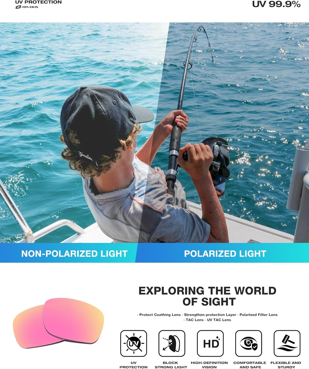 RIVBOS Polarized Sports Sunglasses Driving Sun Glasses Shades for Men Women Tr90 Frame for Cycling Fishing Running RB831