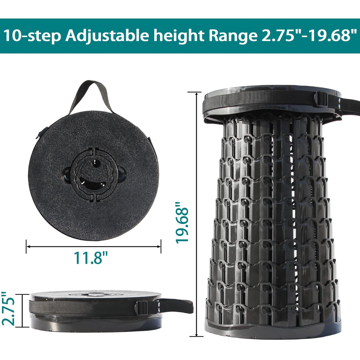 ALEVMOOM 2025 XXL 19.7" Collapsible Stool with Cushion, Capacity 1000lbs Portable Stools for Adults Heavy Duty, Adjustable Height Telescoping Folding Stool, for Outdoor Camping Travel Hiking Fishing