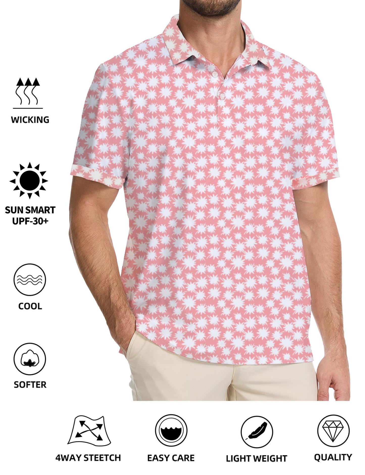 Actflare Golf Shirts for Men Dry Fit Moisture Wicking Short Sleeve Performance Print Polo Shirts Navy Patchwork,M