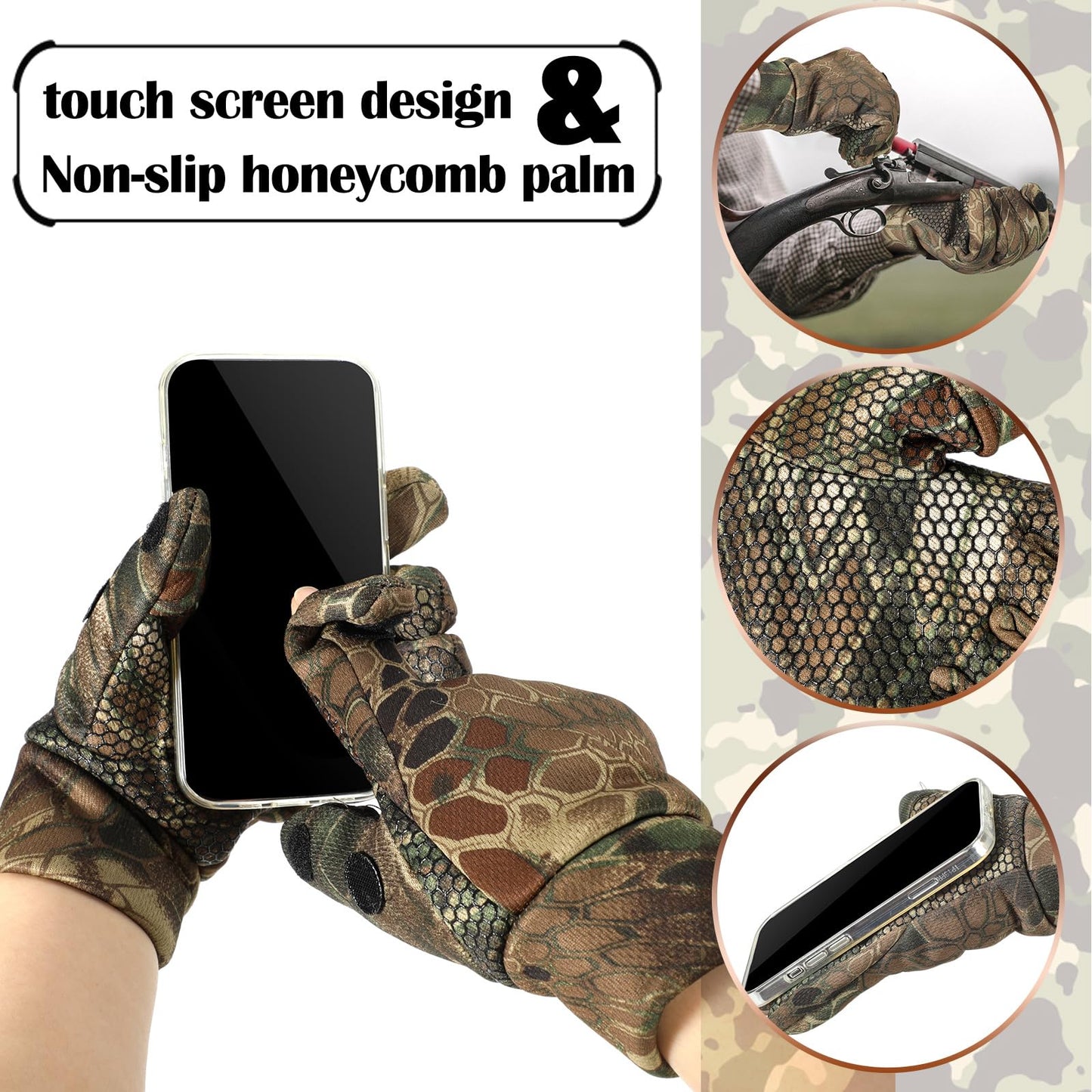 Janmercy 3 Pcs Camouflage Hunting Gloves Beanie and Scarf Set for Men Women Cold Weather Hunting Accessories(Classic Color,Camo)