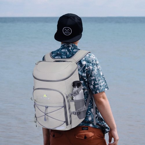 N NEVO RHINO Backpack Cooler, 36 Cans, Light Gray, Nylon, Insulated, Waterproof, Leakproof, Large Capacity, Multiple Pockets, 1.85 lbs