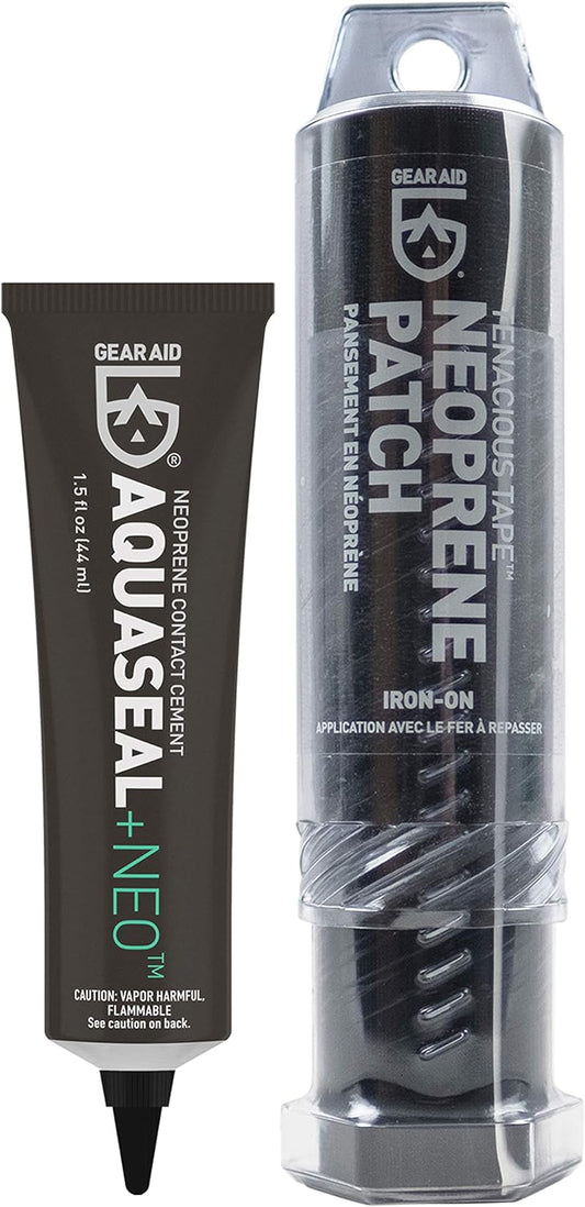 GEAR AID Wetsuit Repair Kit with Neoprene Patch, Fix Seams and Tears, Black, 6” x 10"