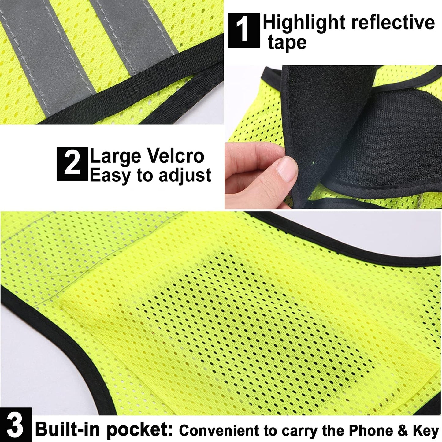 AUOON Reflective Night Running Vest with Adjustable Strap & Breathable Holes, Ultrathin Lightweight Safety Vest with 360° High Visibility for Running, Jogging, Cycling, Hiking, Walking, Yellow