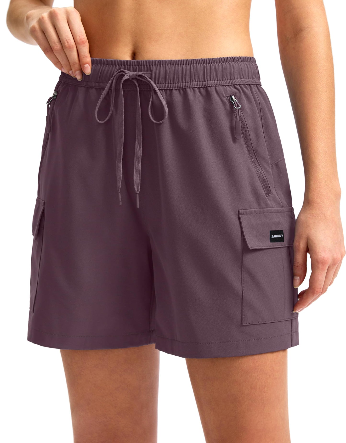SANTINY Women's 5''/ 7''/9'' Hiking Cargo Shorts Quick Dry Lightweight Summer Shorts for Women Athletic Golf Zipper Pockets(Dusty Purple_XS)