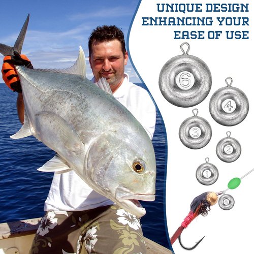 Rotatingpals 24 Pieces Fishing Disc Sinkers Weights Disc Sinker Fishing Sinkers Weights for Saltwater Catfishing Trolling Surf Tackle(1+2+3+4+6oz)