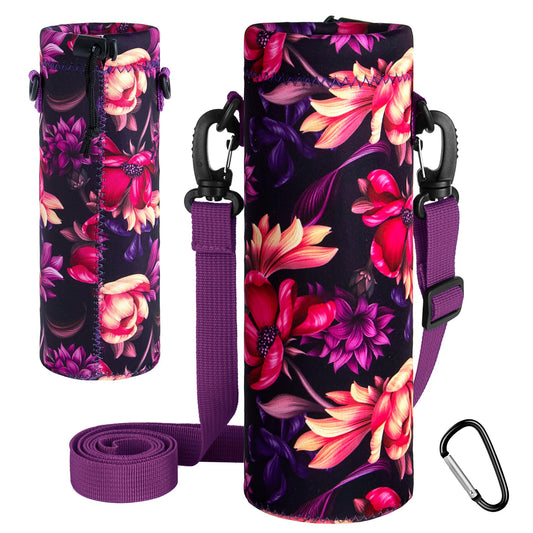 Aatacas Water Bottle Carrier, Printed Neoprene Water Bottle Holder Bag Cover 1000ML, Adjustable Shoulder Strap, Great for Stainless Steel and Plastic Bottles, Sport and Energy Drinks