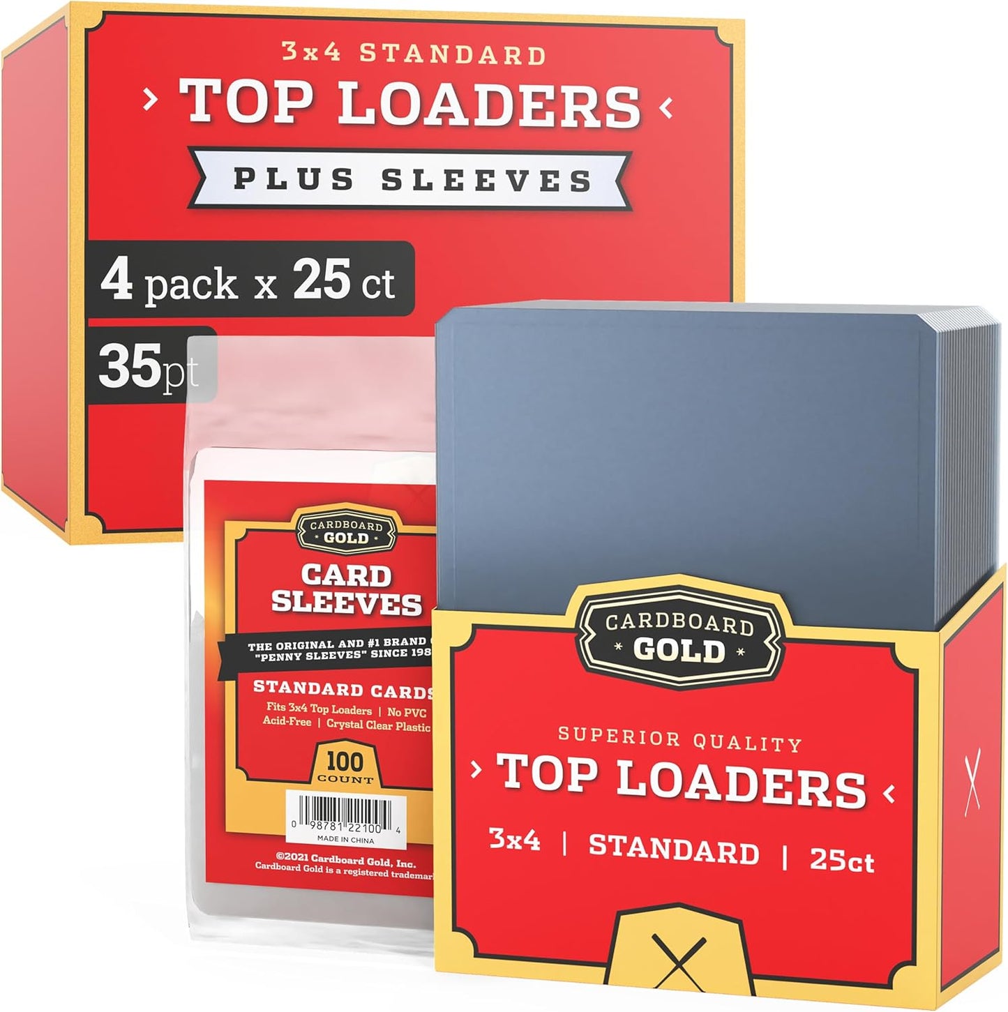 Premium 35pt Cardboard Top Loaders for Trading Cards - 100 Count with Bonus Soft Sleeves - 3x4 Inch Protectors for Baseball & Sports Cards