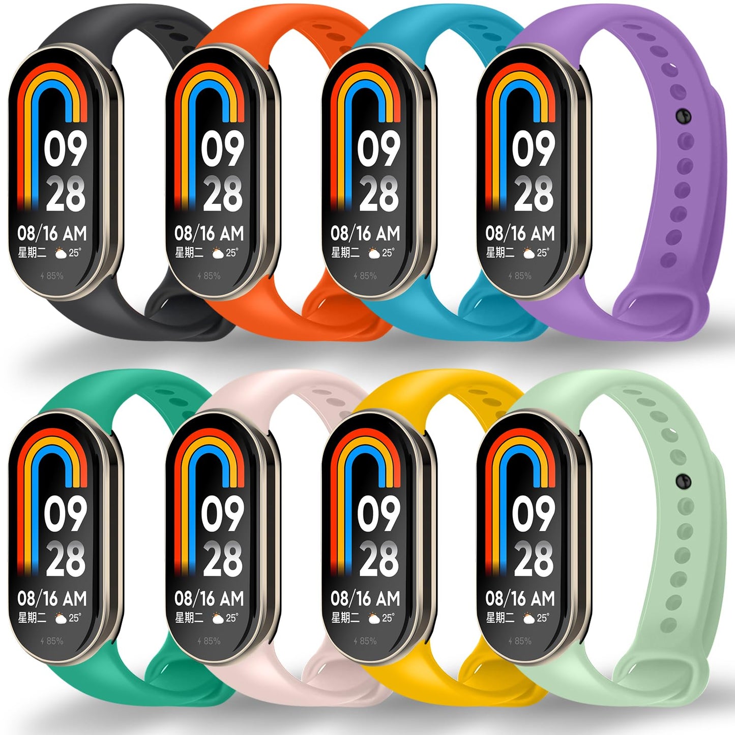8-Pack Mi Band 10/9/8 Strap, Soft TPU Replacement Watch Bands with Secure Anti-Loss Clasp, Comfortable Sport Wrist Straps for Xiaomi Mi Smart Band 10/9/8 (8 Colors)