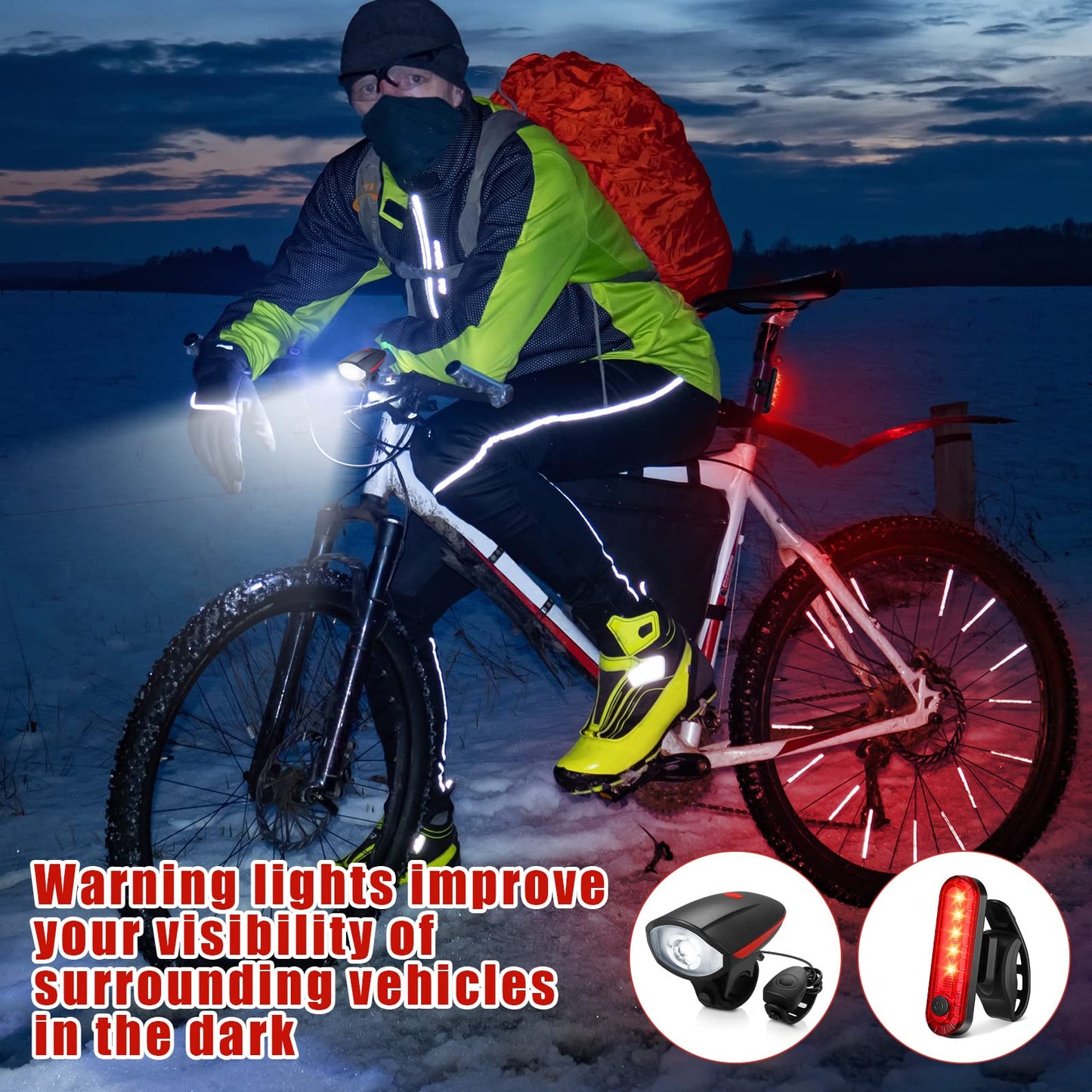 Hanaive 4 Sets Bright LED Bike Light Set USB Rechargeable Bicycle Front Headlight Back Taillight Waterproof Bicycle Light Cycling Accessories for Men Women Night Road Mountain Riding(Popular Style)