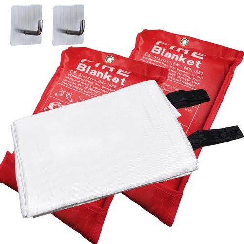 QiStars Emergency Fire Blankets 2 Pack 39"*39", Fiberglass Fire Blanket for Emergency Survival Safety, Emergency Retardant Blanket for Kitchen House Camping Car Office Warehouse, with Hooks*2 (002)